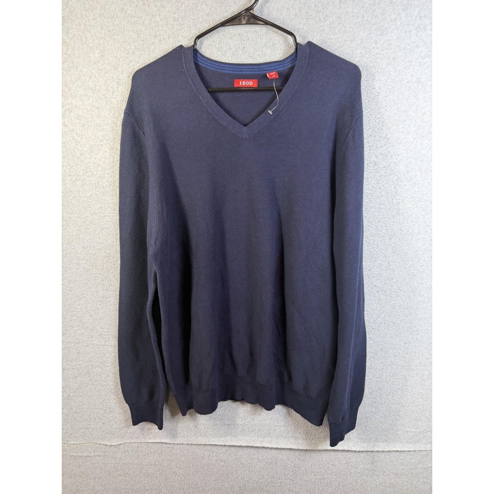 IZOD Sweater Mens Large Blue V Neck Cotton Pullover Lightweight Knit‎ Casual